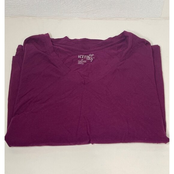 Terra & Sky Purple Berry Short Sleeve V-Neck T-Shirt Plus Size Womens 2X 20W-22W - Picture 2 of 3
